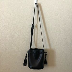 Black Leather Bucket Shoulder Bag